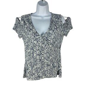 INC International Concepts Snake Print Cold Shoulder Top M V-Neck Short Sleeve